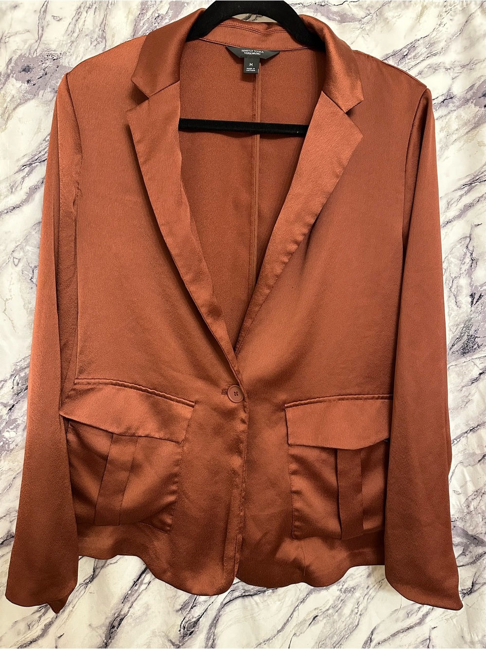 Simply Vera Vera Wang Burnt Orange Satin Single-Button Blazer